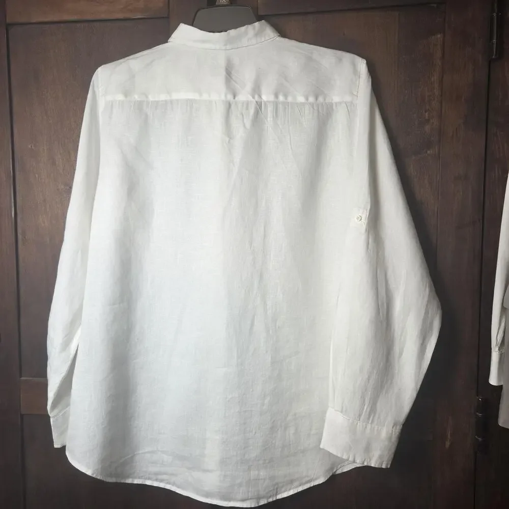 Lauren Ralph Lauren Shirt Womens XXL White Linen Button Up Roll Tab Long Sleeve - Picture 5 of 9